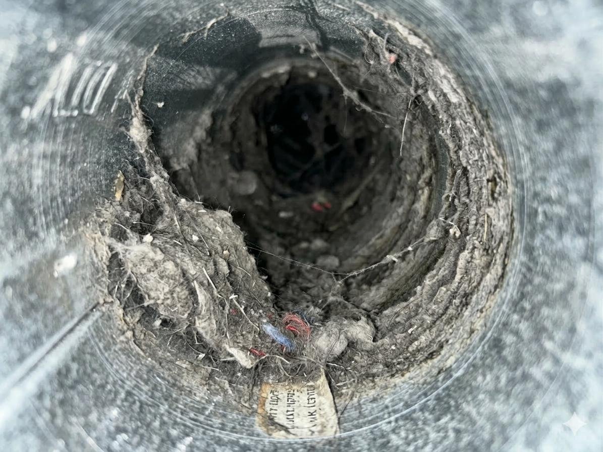 Clogged dryer vent full of lint before professional cleaning in Boise Idaho