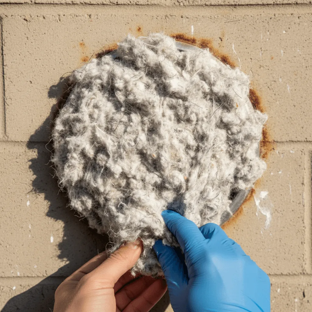 Clogged dryer vent lint buildup removed during dryer vent cleaning in Boise, Idaho
