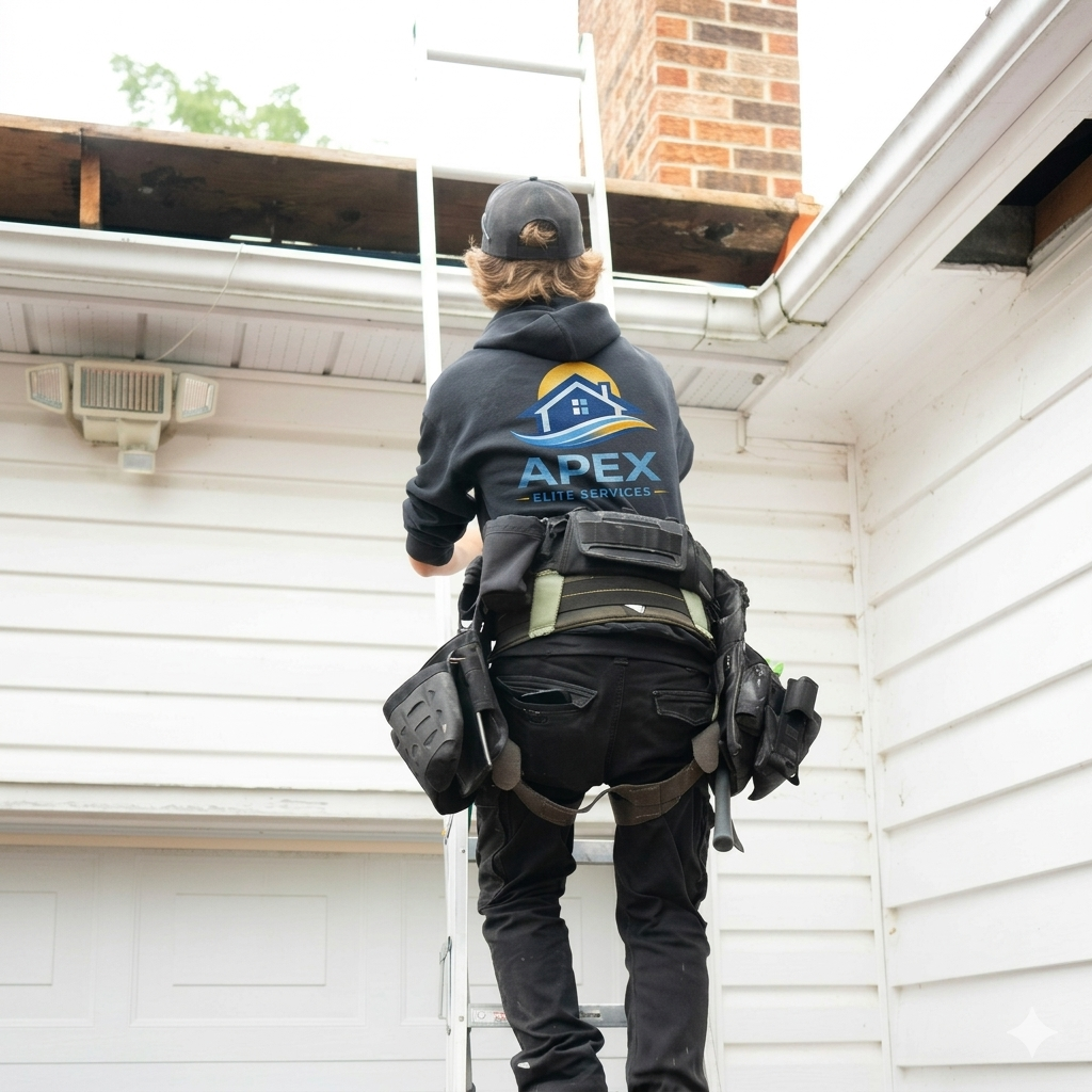 Certified chimney technician performing roof inspection