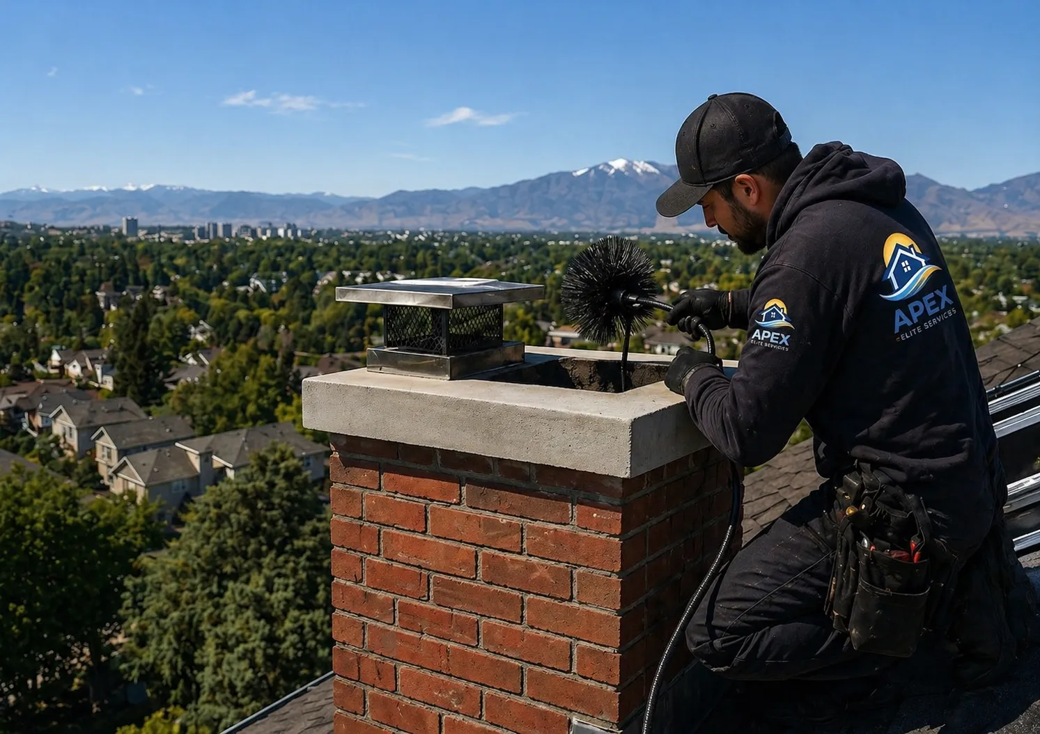 Chimney inspection technician checking a residential chimney in Boise, Idaho