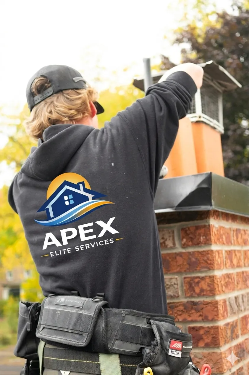 Apex technician sweep cleaning a fireplace and chimney in Boise ID