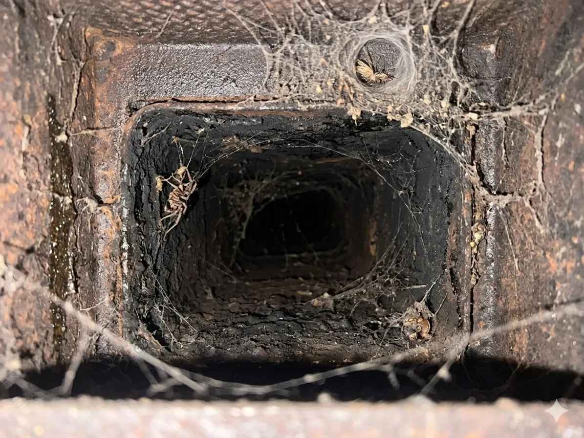 Dirty fireplace before chimney sweep service in Boise ID